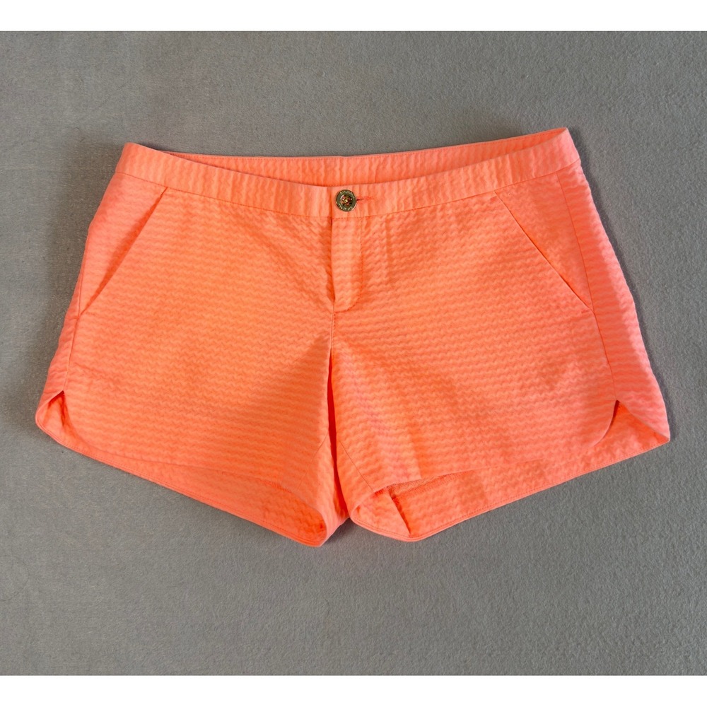 Lilly Pulitzer Women's Shorts in Neon Coral Orange, Seersucker, Cotton, Size 00 - Picture 3 of 11